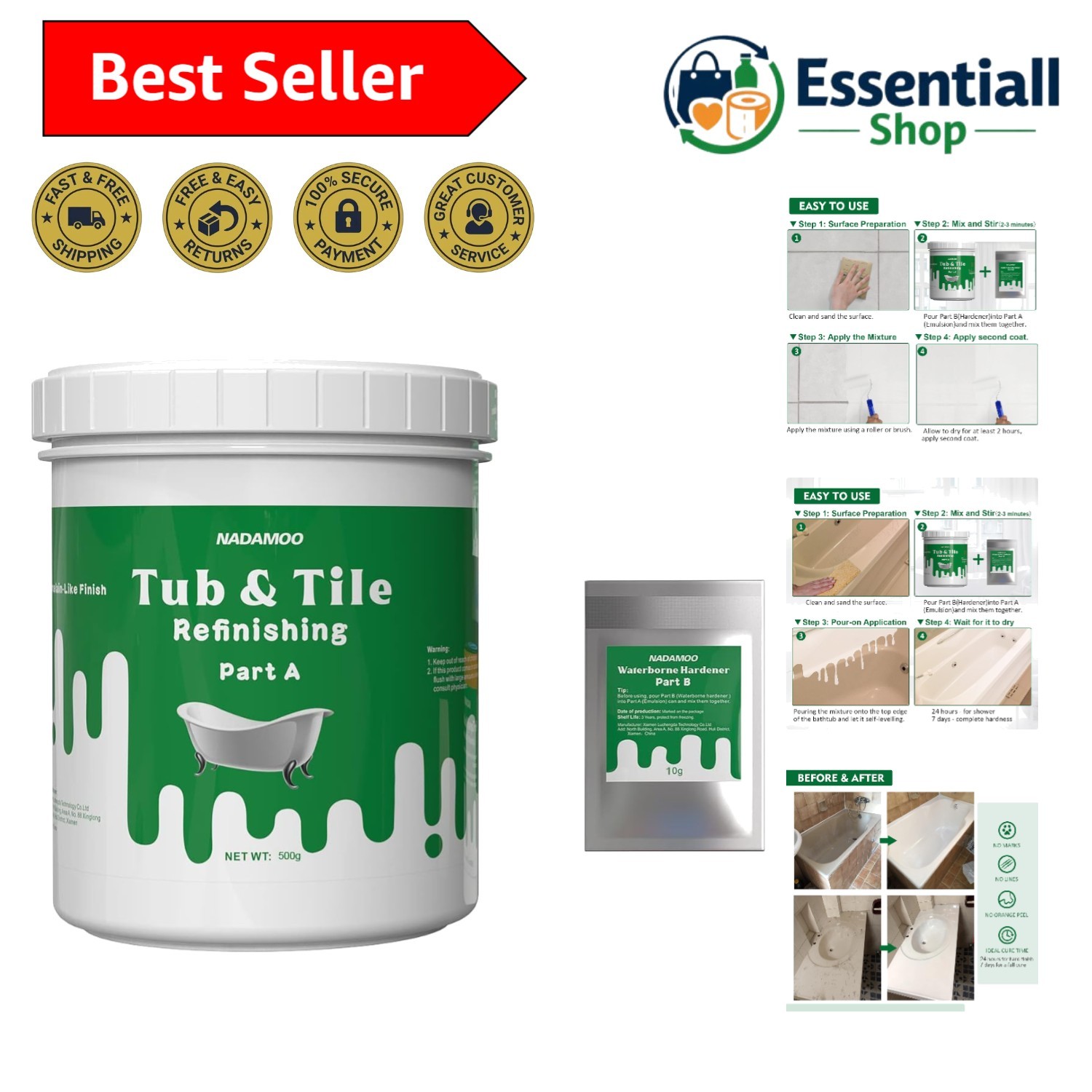 Revitalize Your Tubs and Tiles: DIY Refinishing Kit 500g Emulsion & 10g Hardener