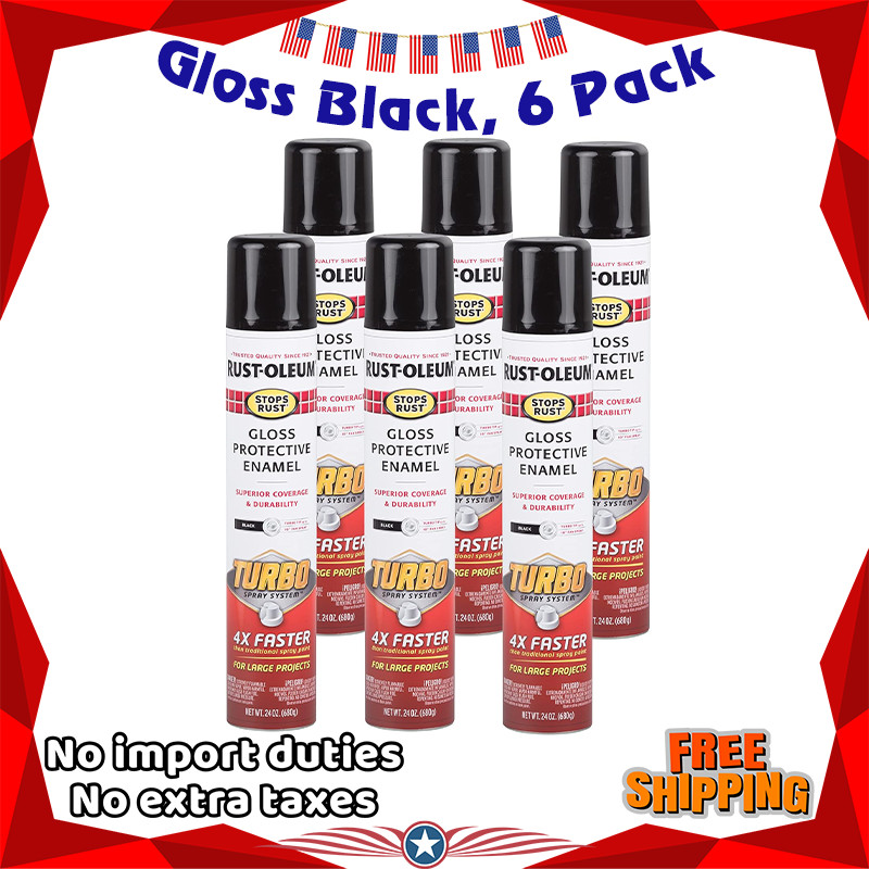 Rust-Oleum Stops Rust Turbo Spray Paint Gloss Black 24 oz 6 Pack Fast Dry