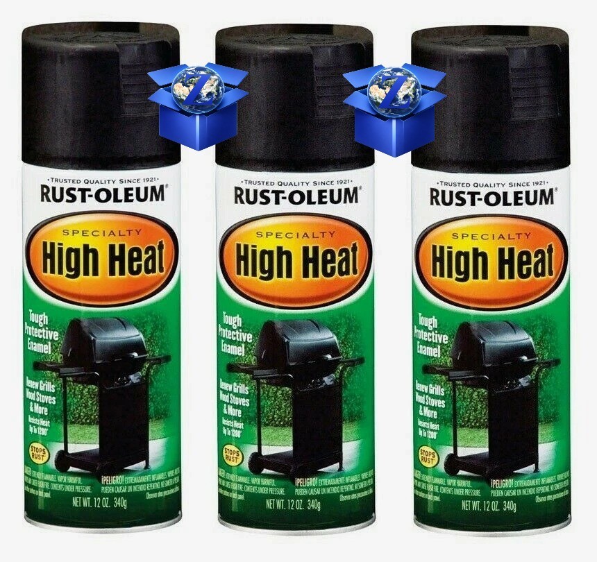 3 PACK RUSTOLEUM HIGH HEAT Paint BBQ Flat Black Stops Rust Stoves Grills Engines