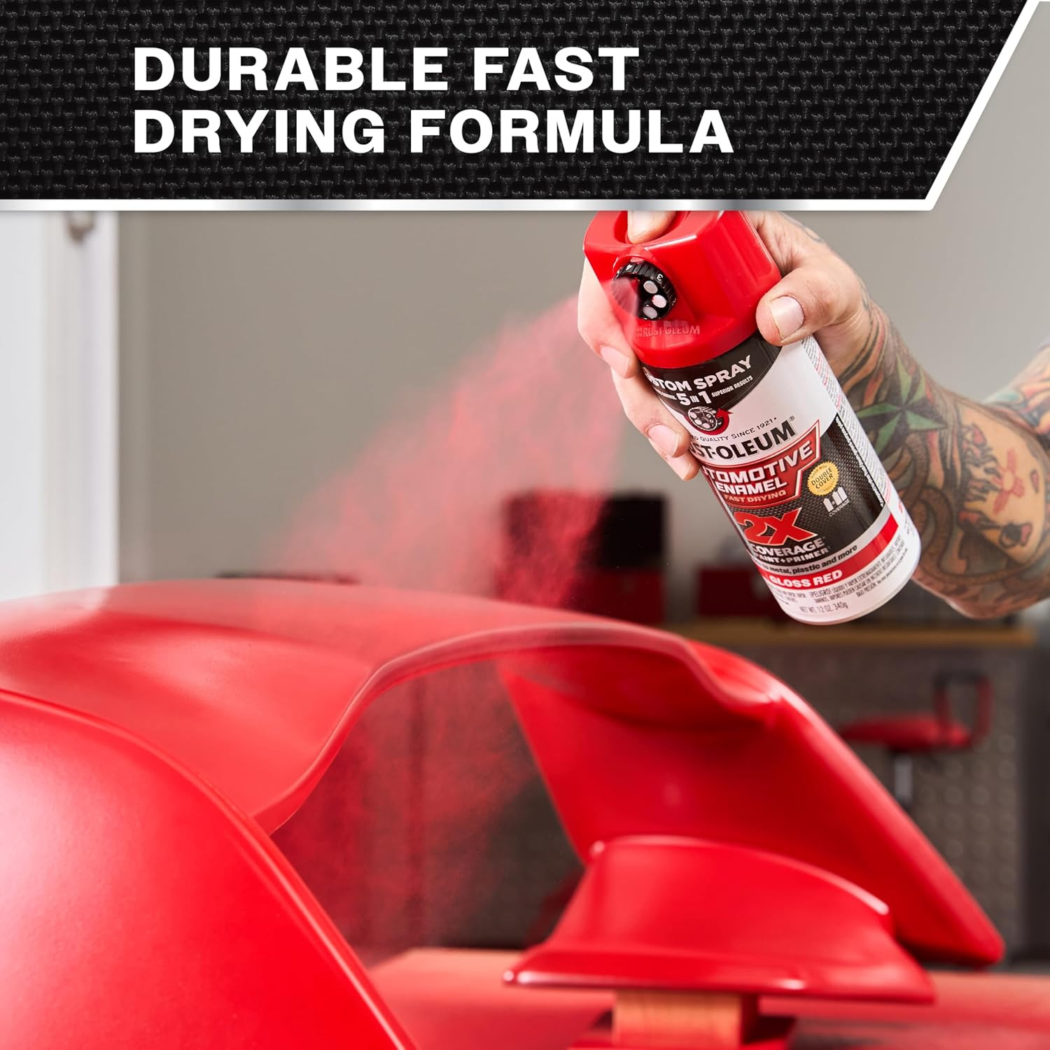 2X Automotive Enamel Custom Spray 5-In-1 Spray Paint, 12 Oz, Gloss Red