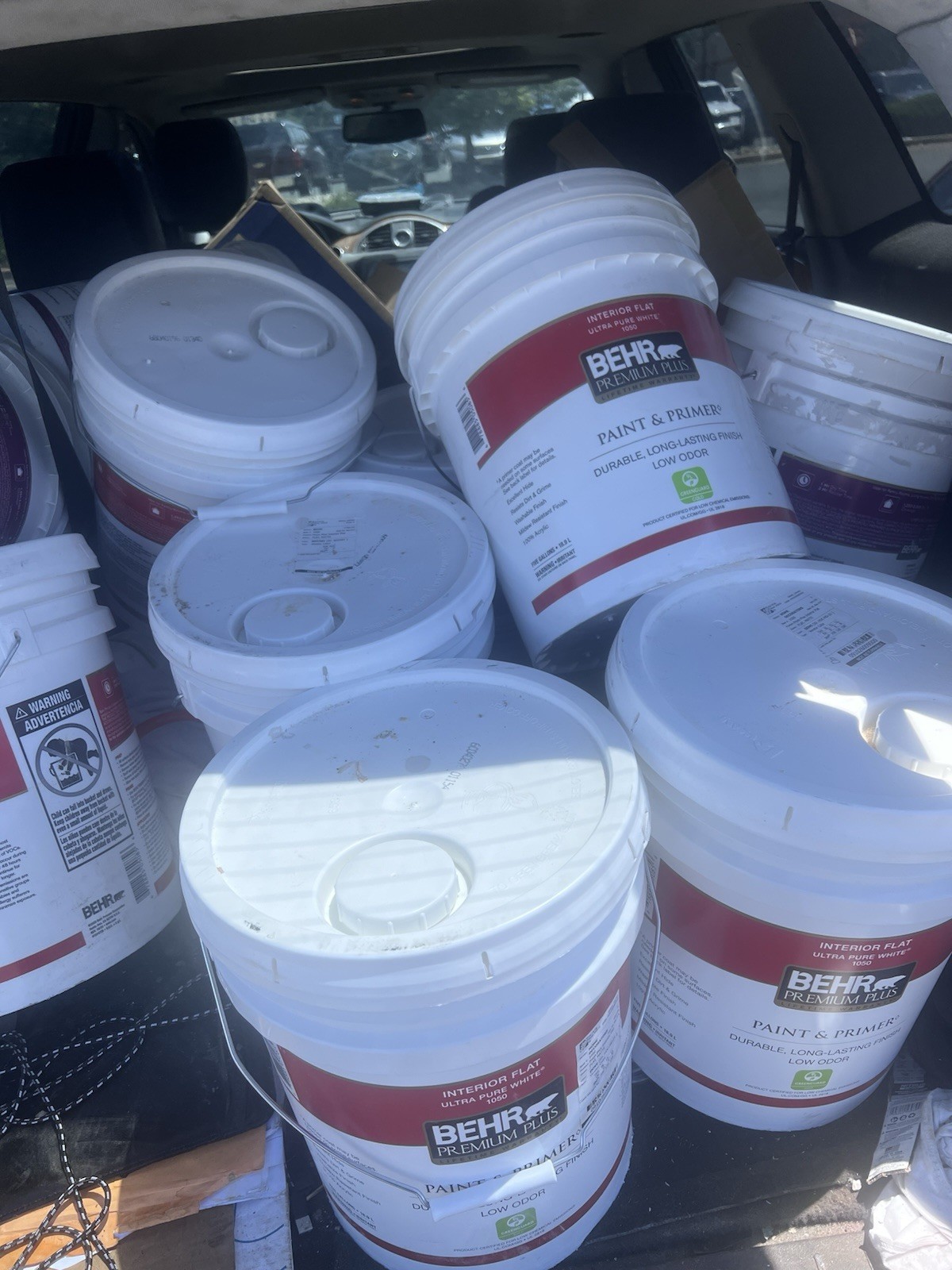 BEHR Premium Plus Interior Flat White Paint & Primer, Low Odor, 5 Gal