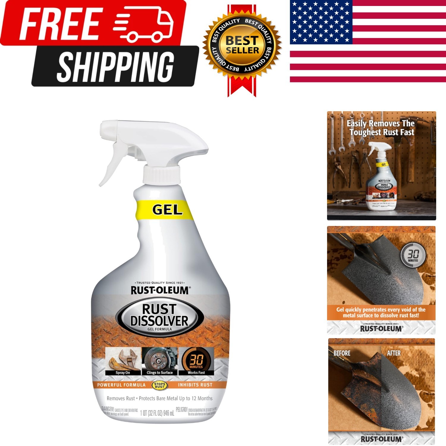 Rust-Oleum Rust Dissolver Gel Spray-300112 Powerful Formula Inhibit Rust 32Oz