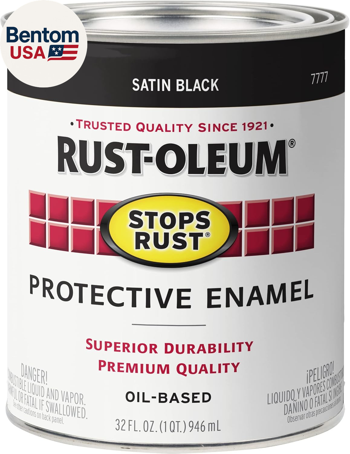 7777502 Protective Enamel Paint Stops Rust, 32-Ounce, Black Satin Finish, 1 Quar