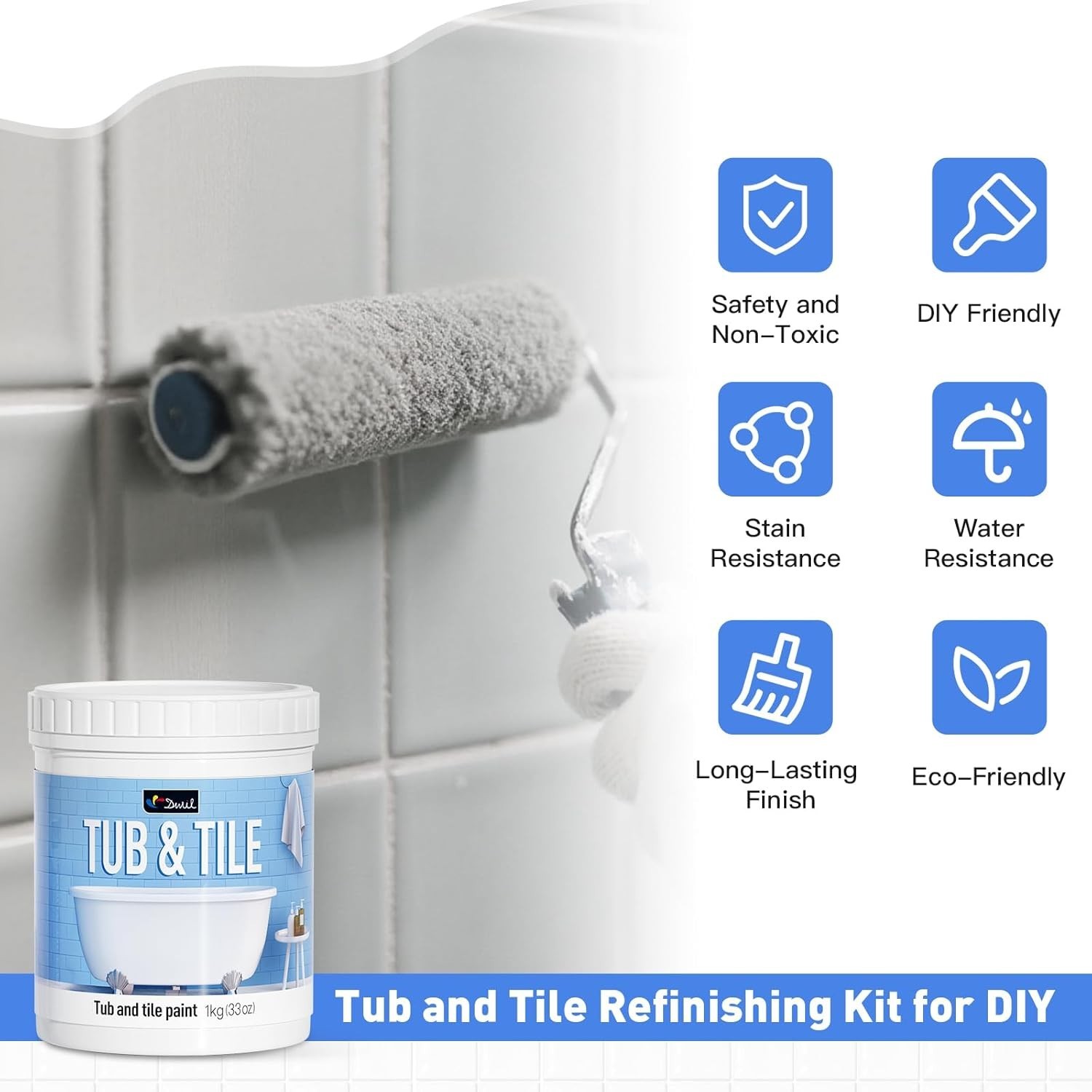 Durable Semi-Gloss Tile Paint Kit – Waterproof, Low Odor, Perfect for Bathrooms