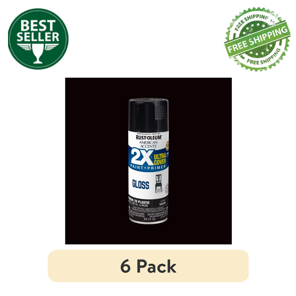 6 Pack Black, Rust-Oleum American Accents 2X Ultra Cover Gloss Spray Paint, 12oz