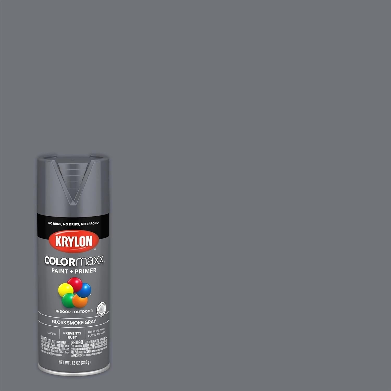 Fast-Drying Krylon COLORmaxx Spray Paint, Rust-Resistant Gloss Smoke Gray – 12oz