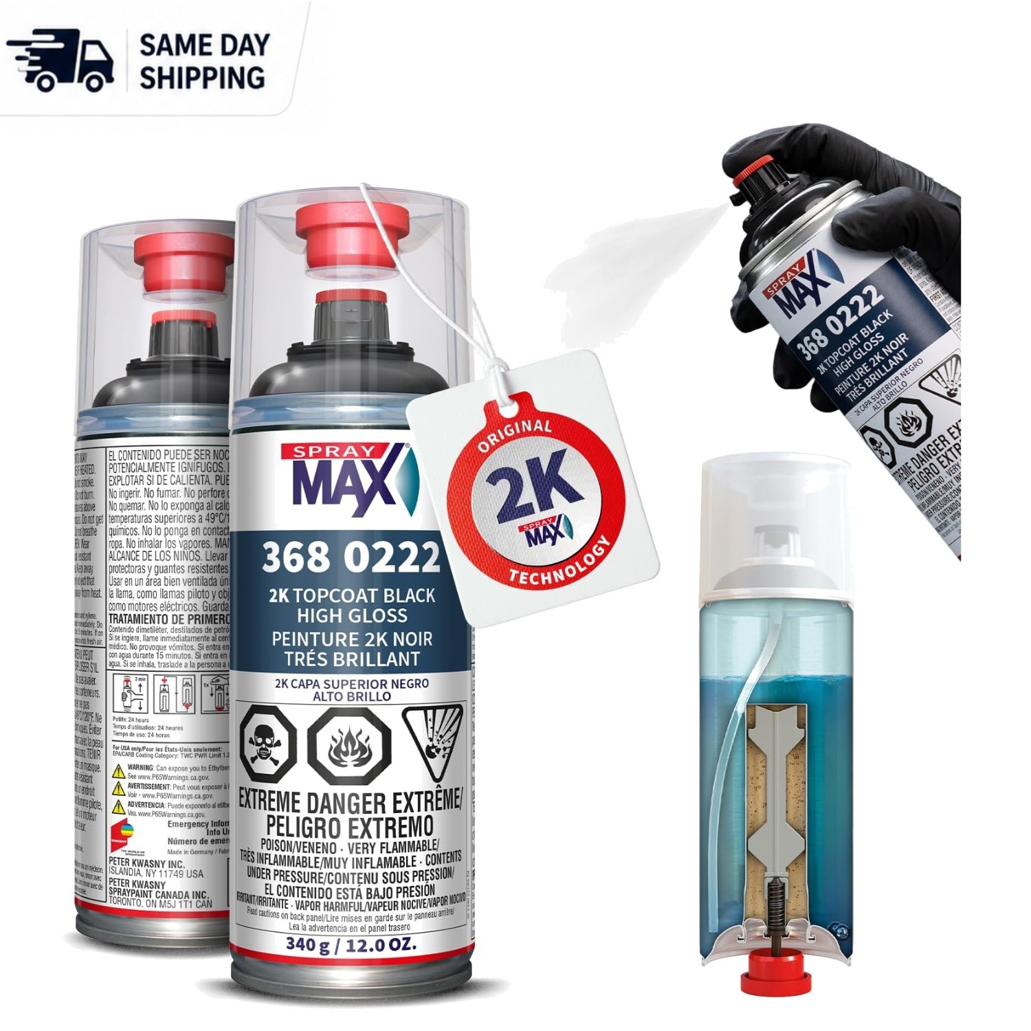 Fast-Drying 2K High Gloss Black Spray Paint – Perfect for Metal & Plastic 12 oz