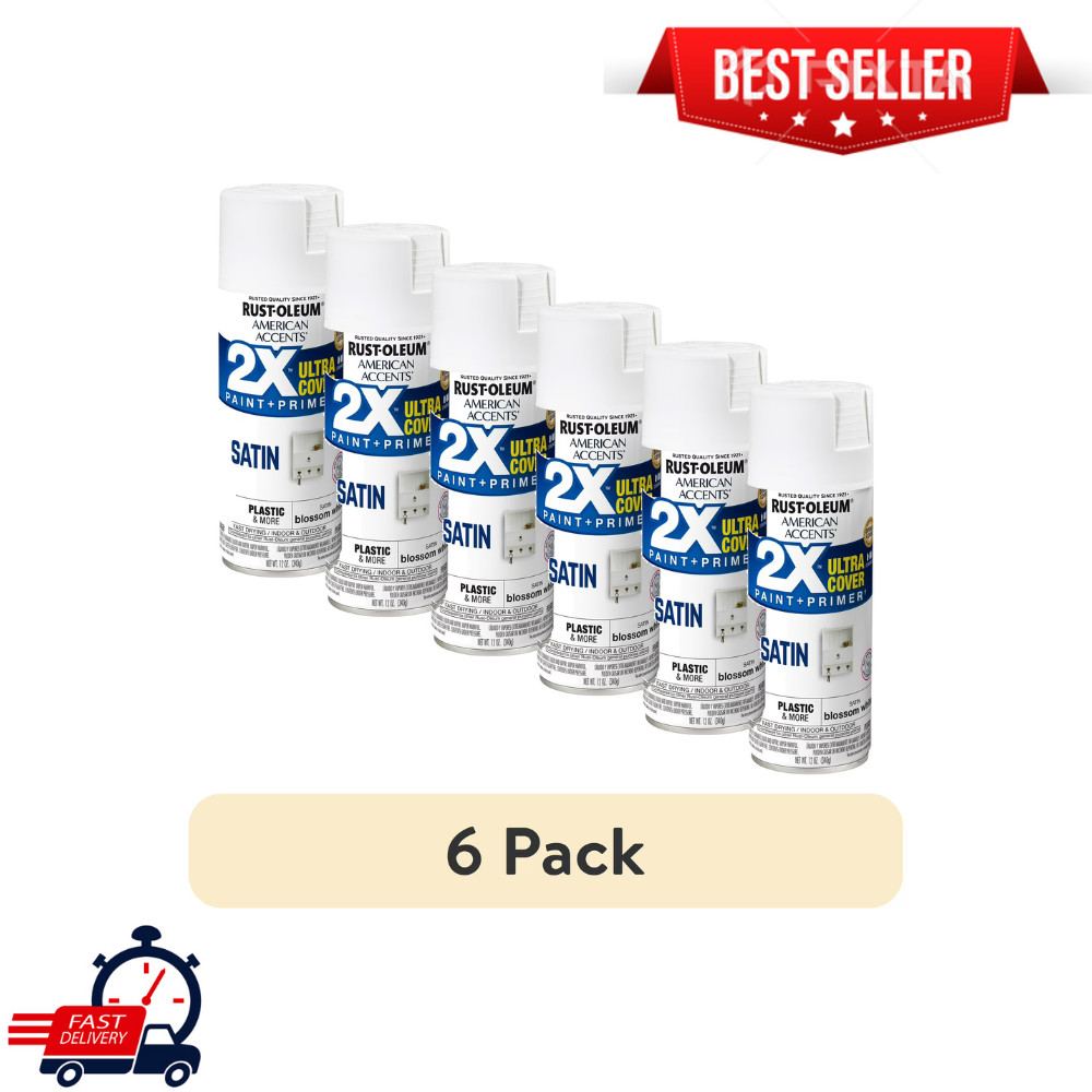 6 Pack Rust-Oleum 2X Satin Spray Paint, Blossom White 12oz, Wood, Metal, Plastic