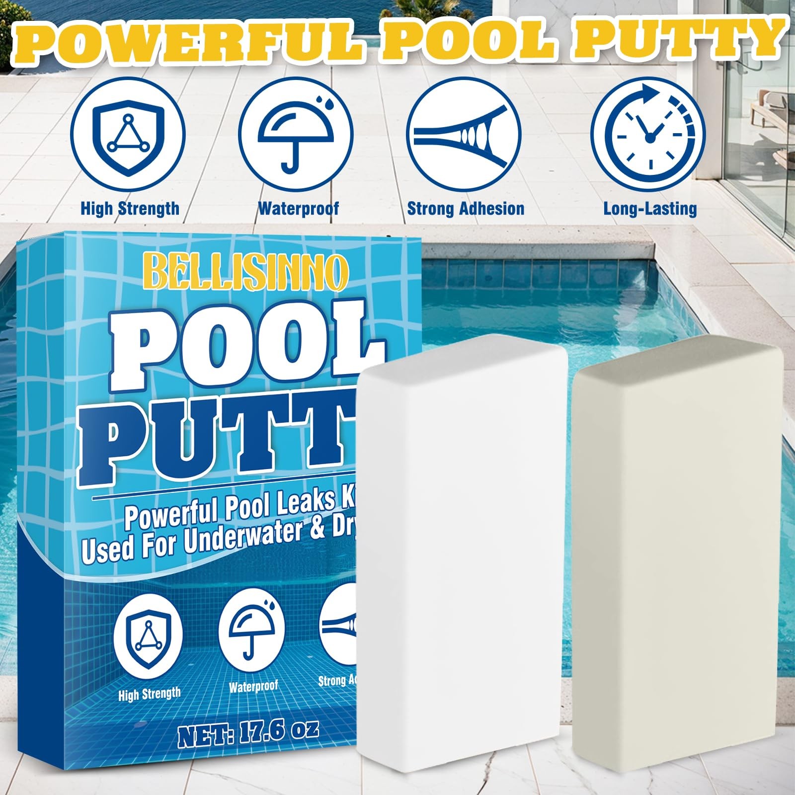 Epoxy Putty, 17.6 oz. Pool Underwater or Above Fast Repair, Fix White