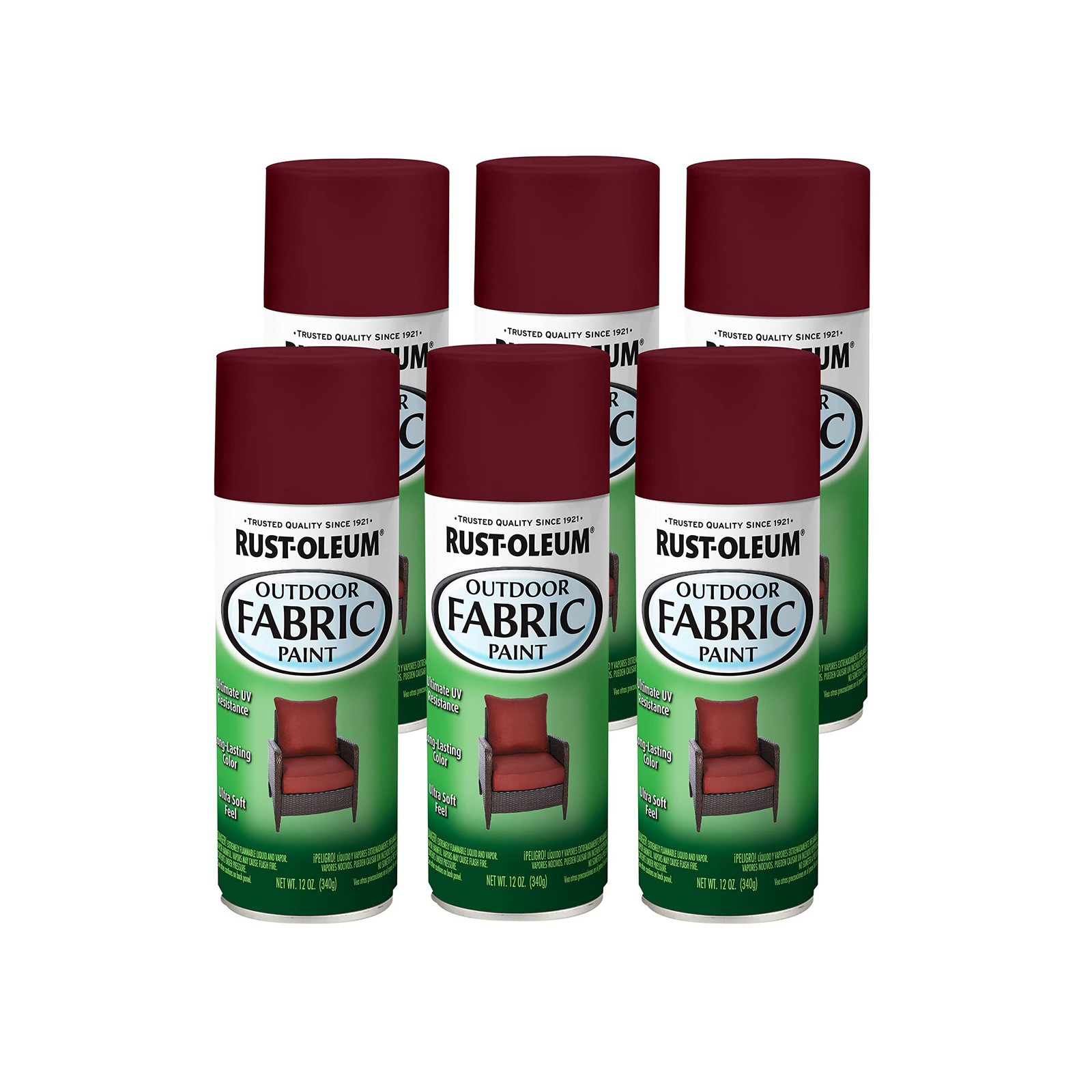 Rust-Oleum 358831-6PK Outdoor Fabric Spray Paint, 12 oz, Dark Red, 6 Pack