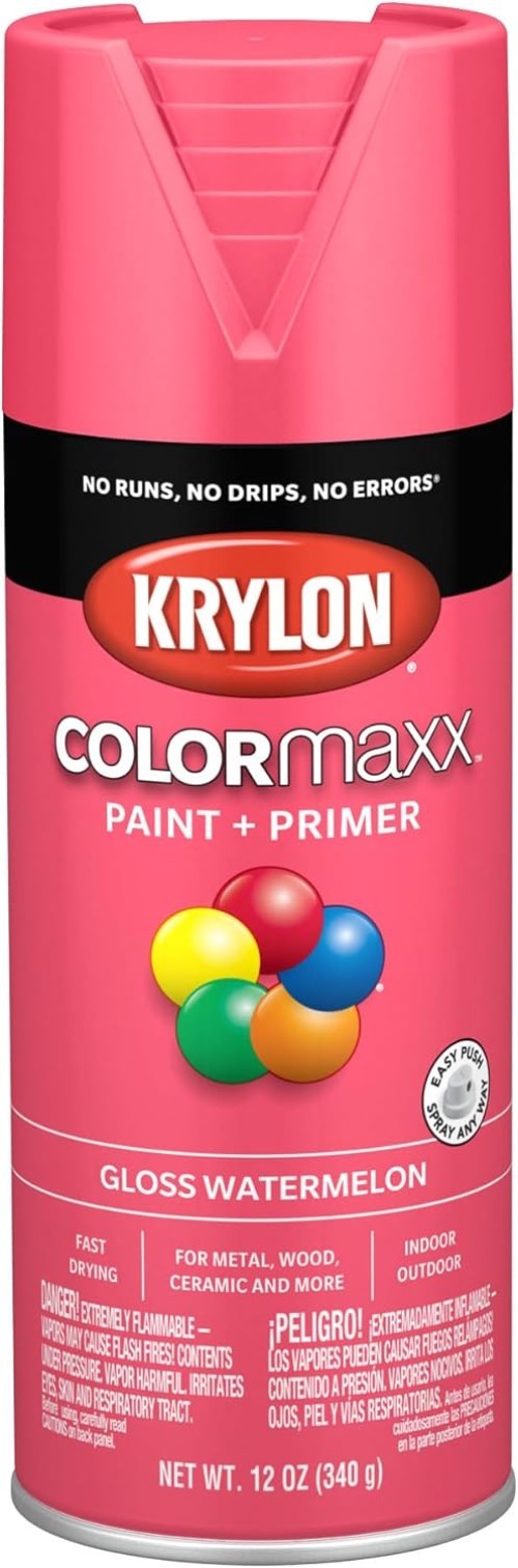 Gloss Watermelon Pink Spray Paint & Primer – Fast-Drying 12 oz. for DIY Projects