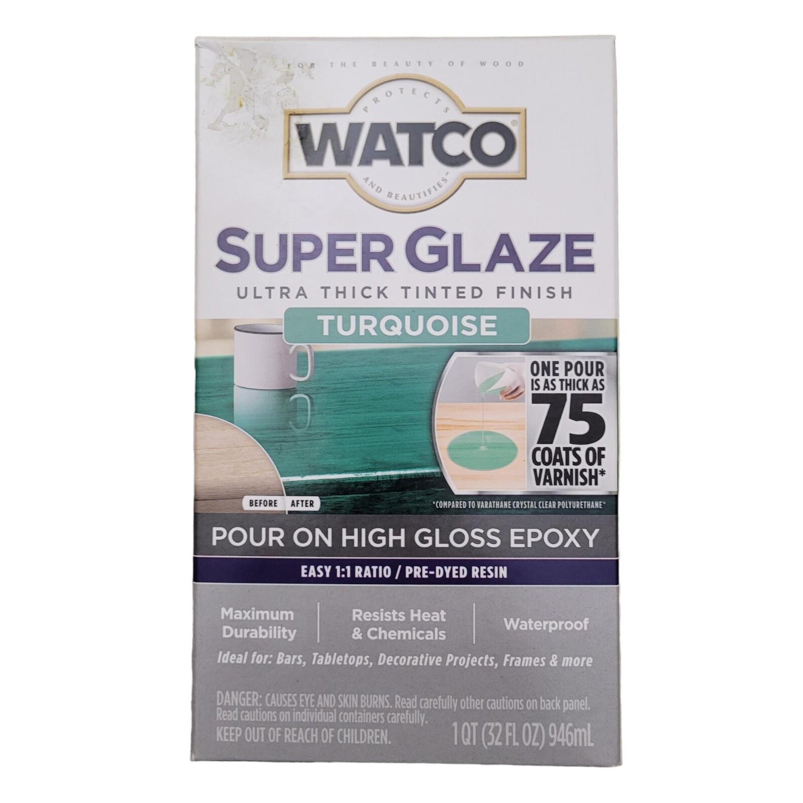 Rust-Oleum Watco High Gloss Epoxy Super Glaze Pour On TURQUOISE 1qt. Pre-Dyed