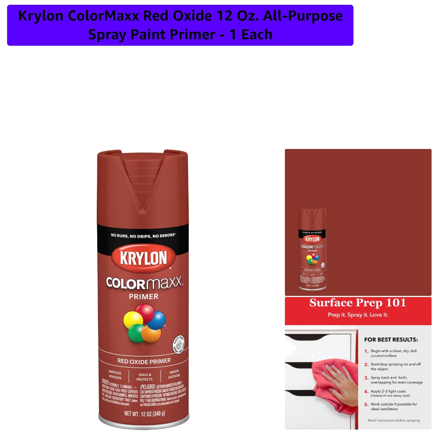 12 Oz. Krylon ColorMaxx Red Oxide Primer for Indoor & Outdoor Projects