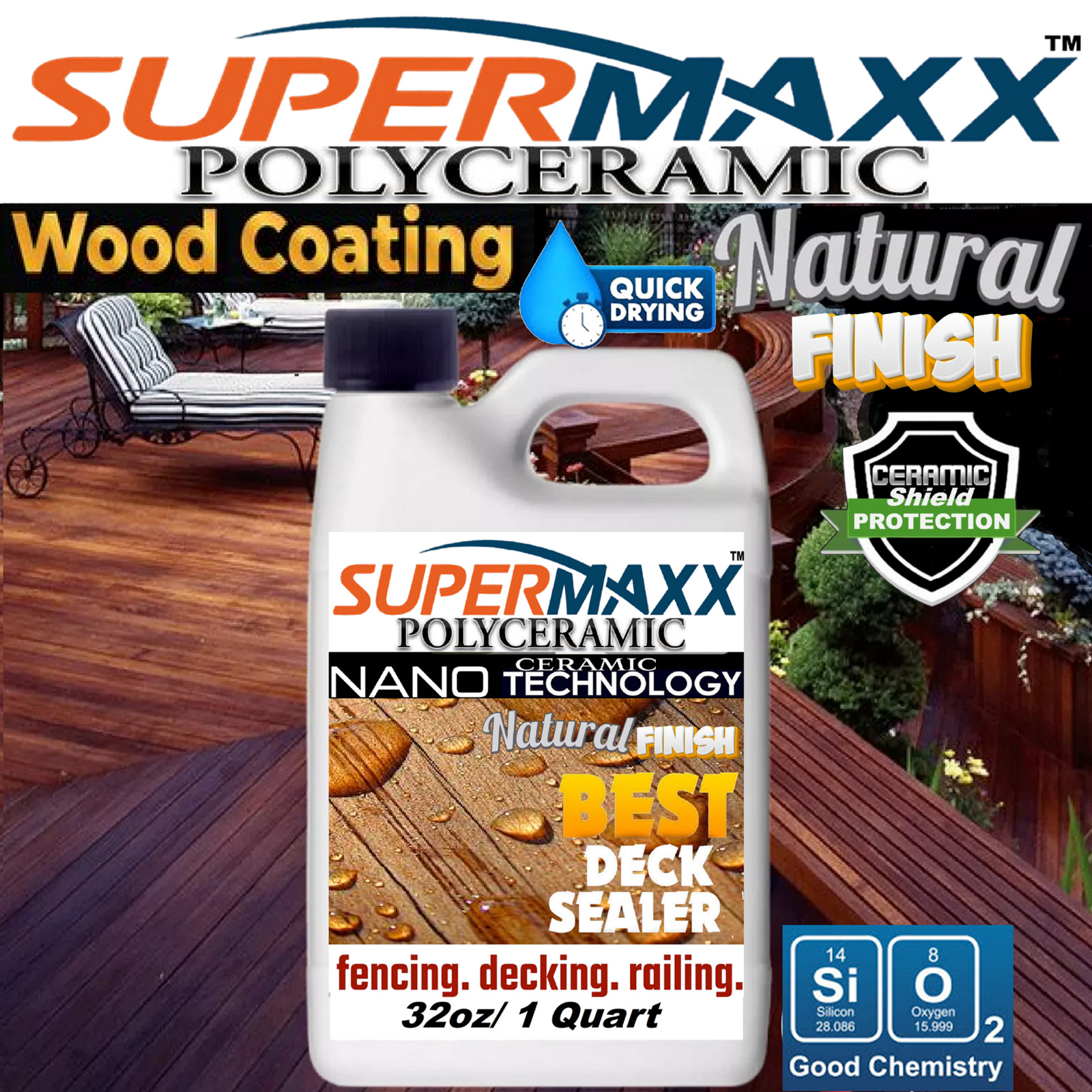 WOOD SEALER COLOR ENHANCER PROFESSIONAL GRADE WOOD DECK PROTECTION – 1 QUART