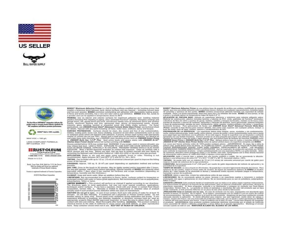 Zinsser Bondz Interior/Exterior Maximum Adhesion Primer – 1 qt.
