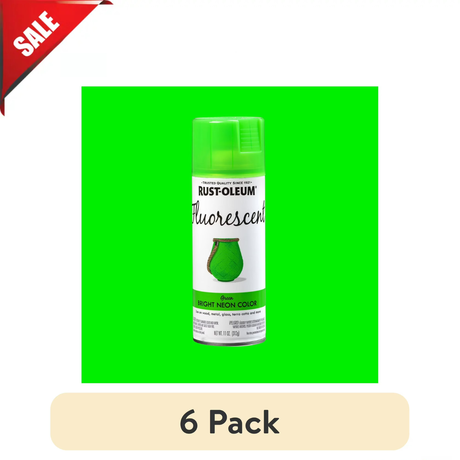 (6 pack) Green, Rust-Oleum Fluorescent Spray Paint-342417, 11 oz