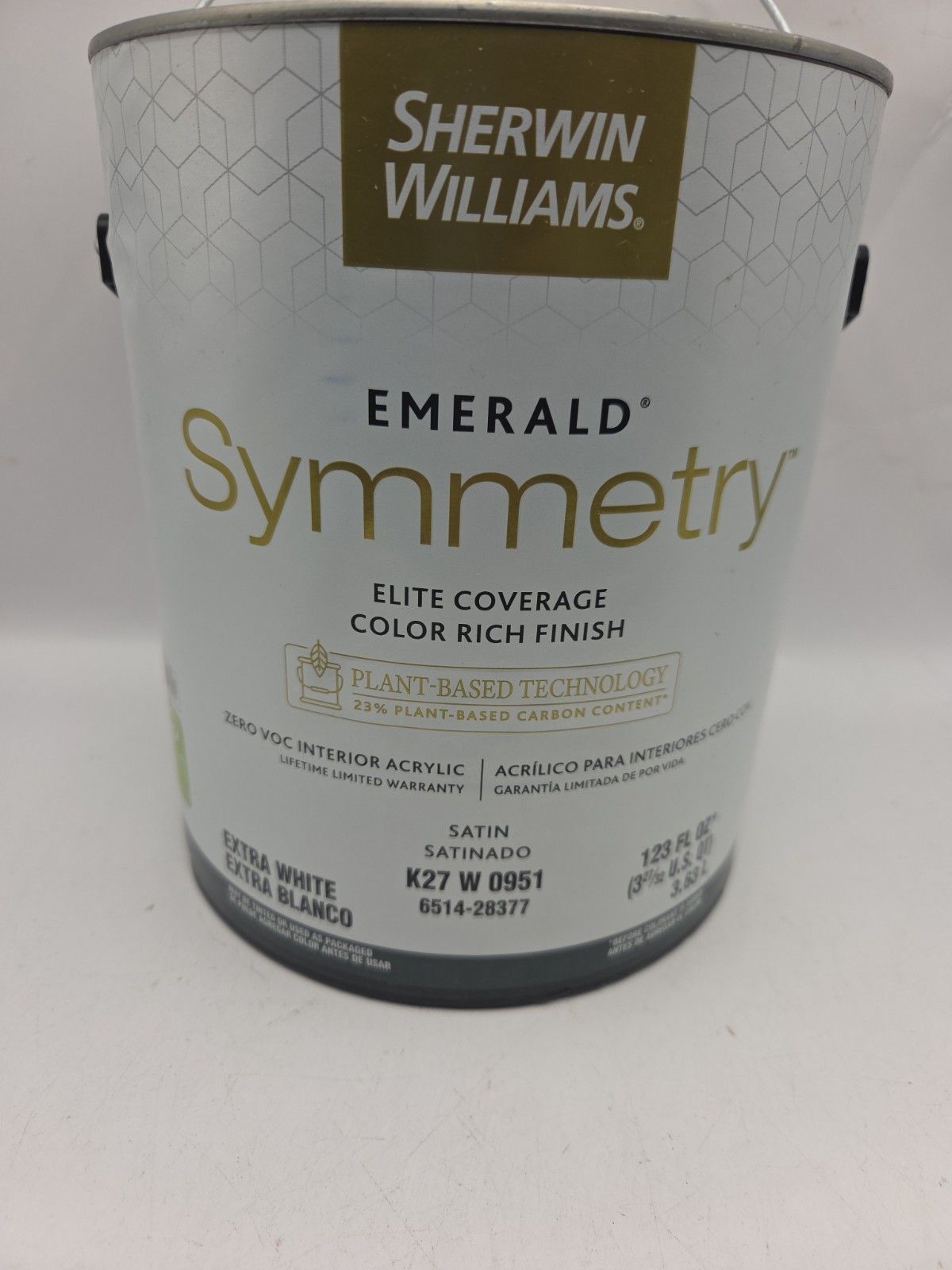 1 Gallon Sherwin Williams Emerald Symmetry Color Extra White Satin Interior