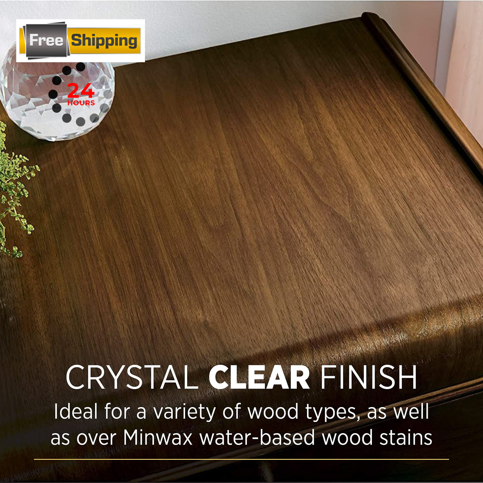 1/2 pt Minwax 24444 Clear Polycrylic Water-Based 8 fl oz, Crystal