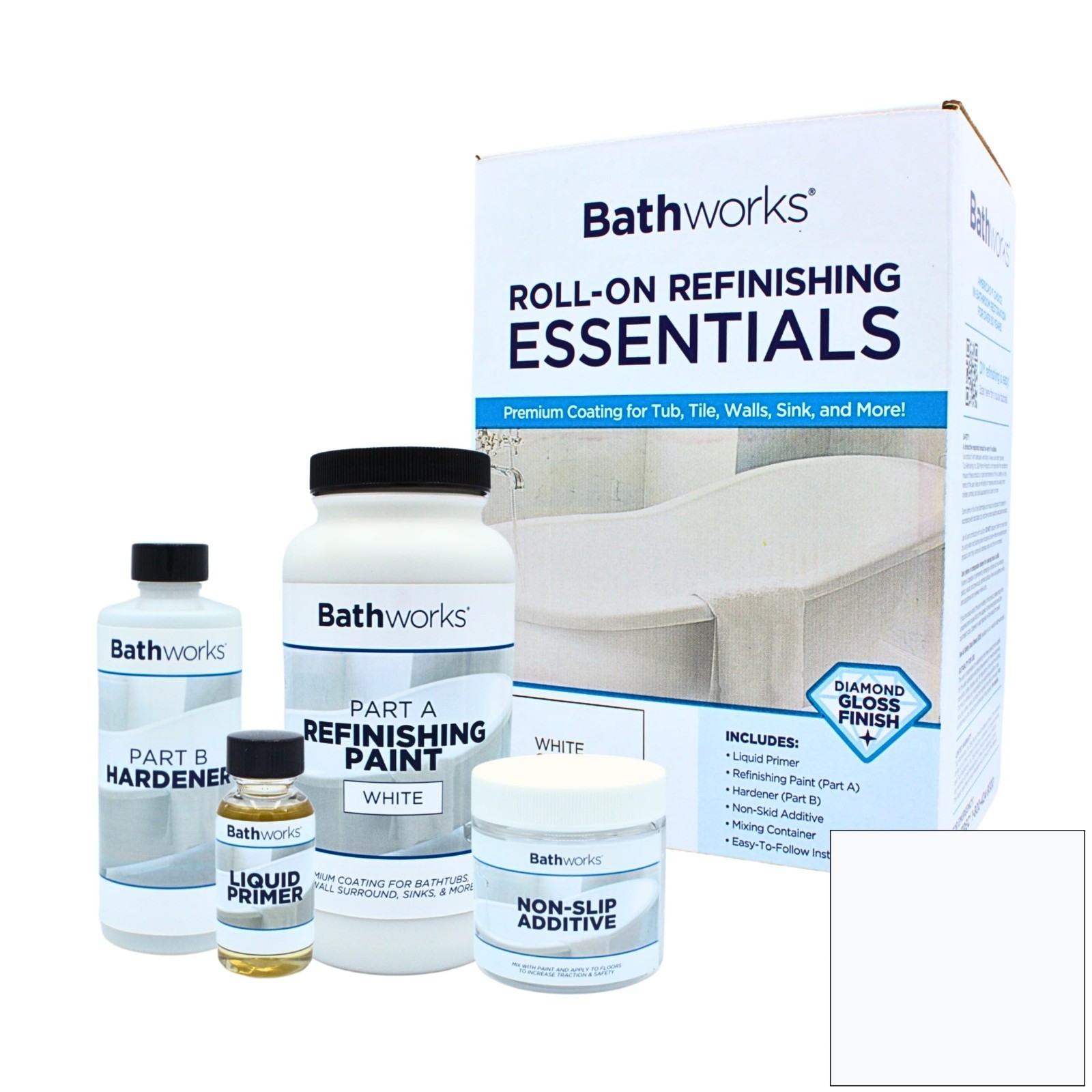 DIY Tub & Tile Refinishing Kit – White Non-Slip Coating for Bathtubs, Showers, S