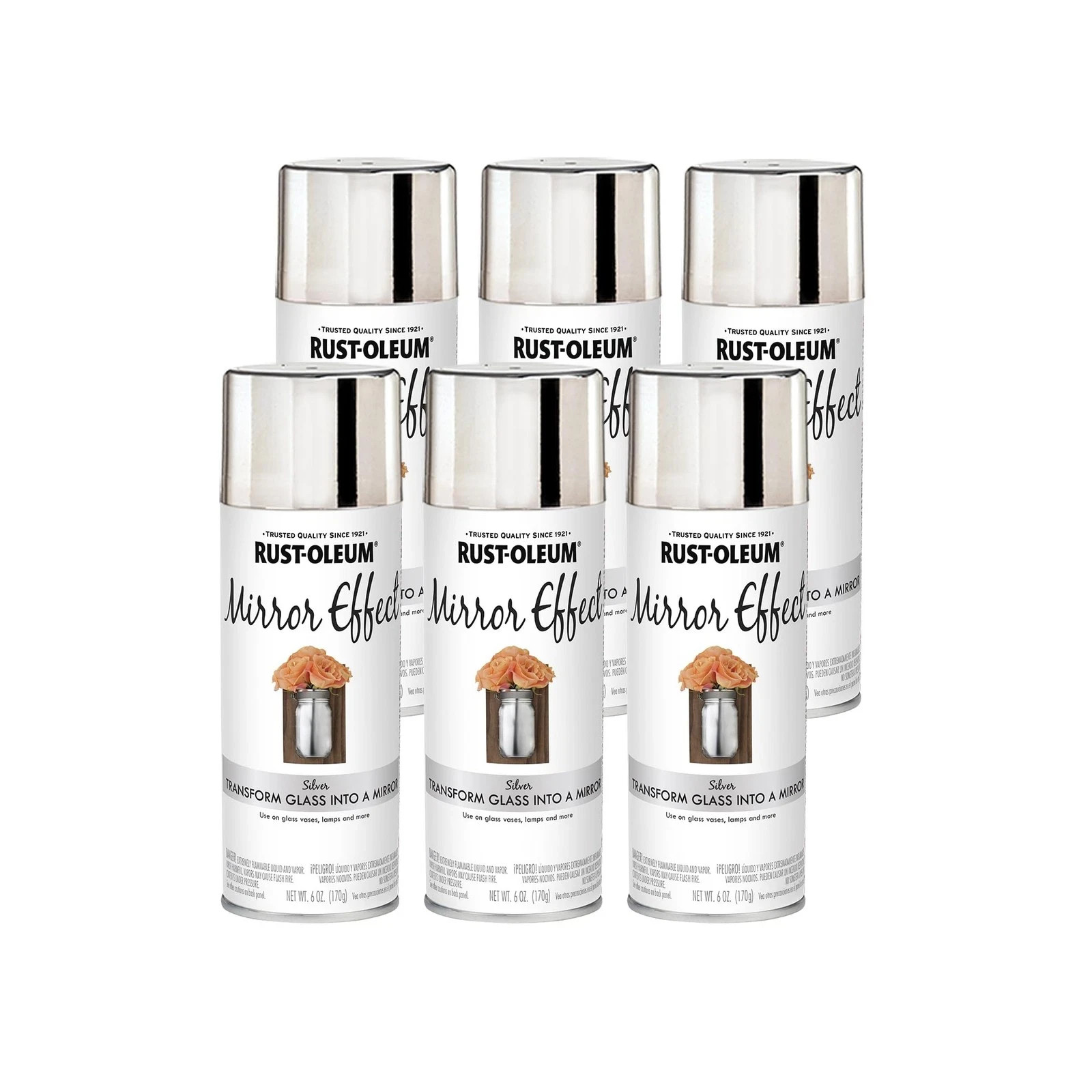 Rust-Oleum Specialty Mirror Spray Silver 6 oz 301494 – Pack of 6 Cans