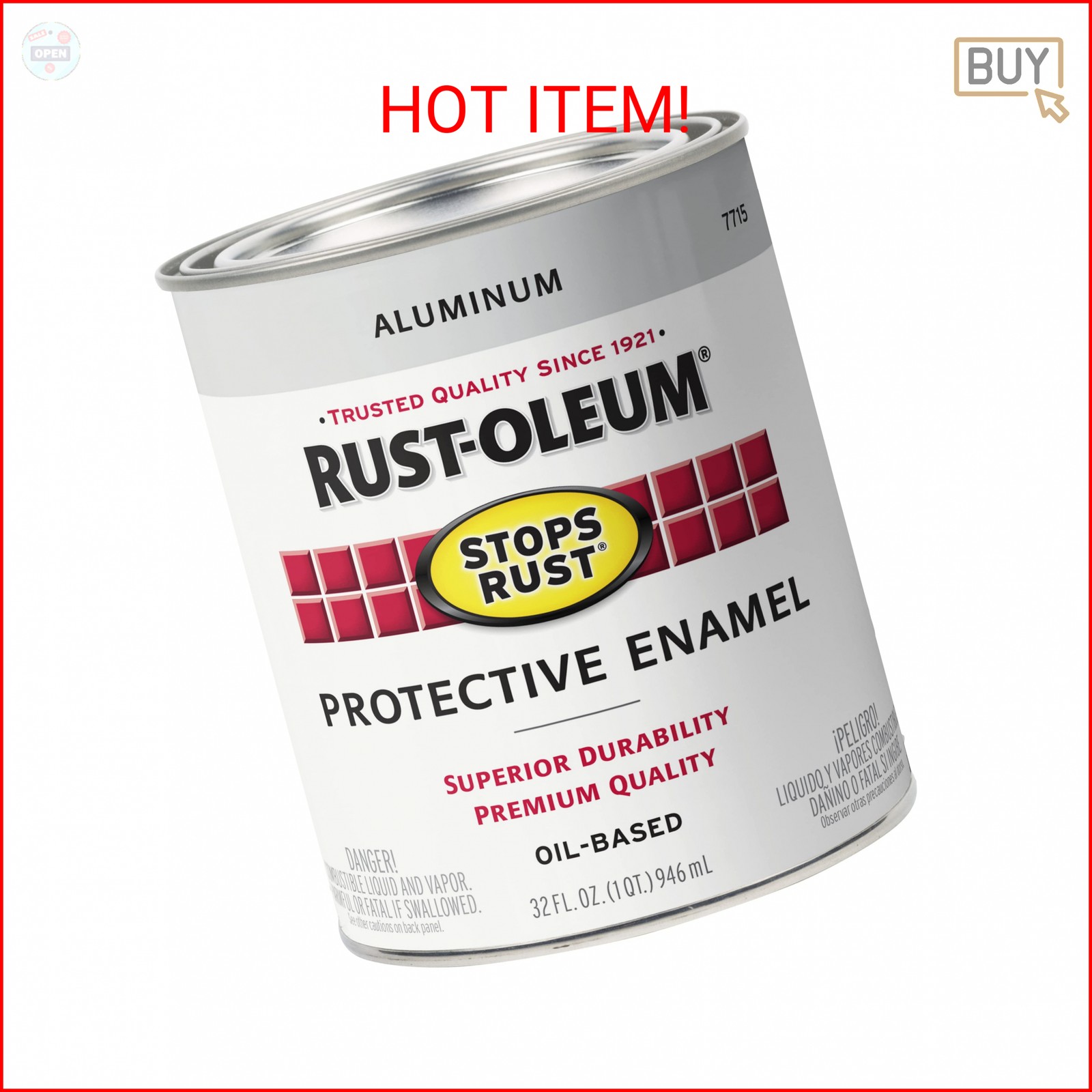 Rust-Oleum 7715502 Stops Rust Brush On Paint, Quart, Metallic Aluminum (Pack of