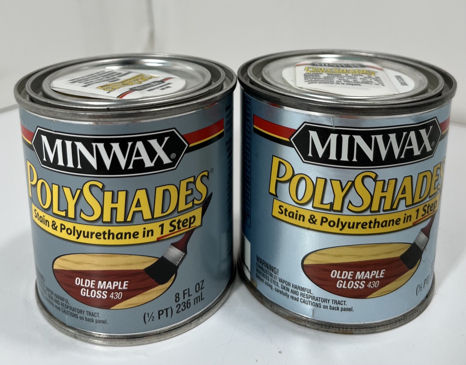 2x MINWAX PolyShades OLDE MAPLE GLOSS Wood Stain & Finish 1/2 Pint (8 oz) – NEW