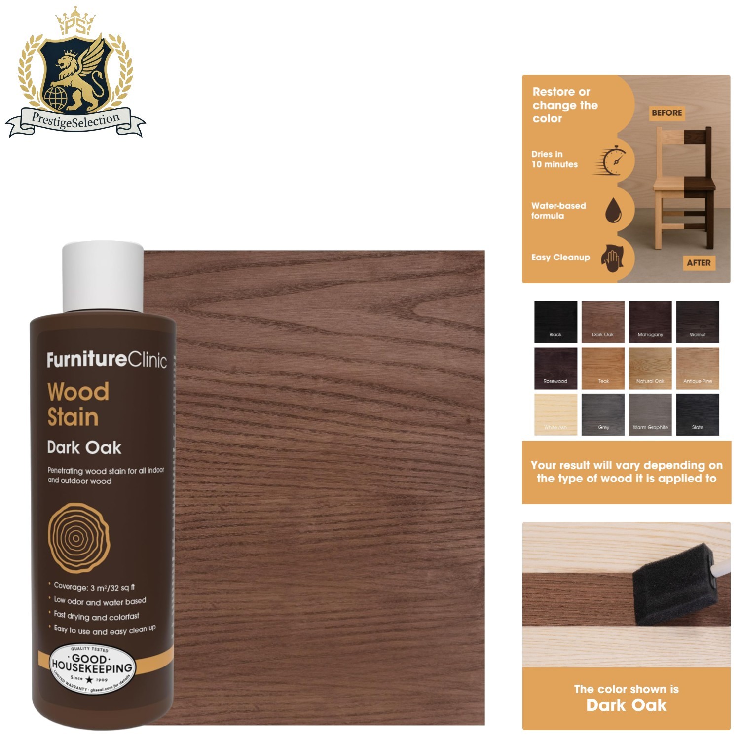 Water-Based Dark Oak Wood Stain | Fast Drying & Matte Finish | 250ml Bottle