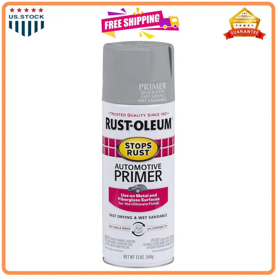 Rust-Oleum Stops Rust Automotive Primer Spray Flat Light Gray 12oz 6 Pack