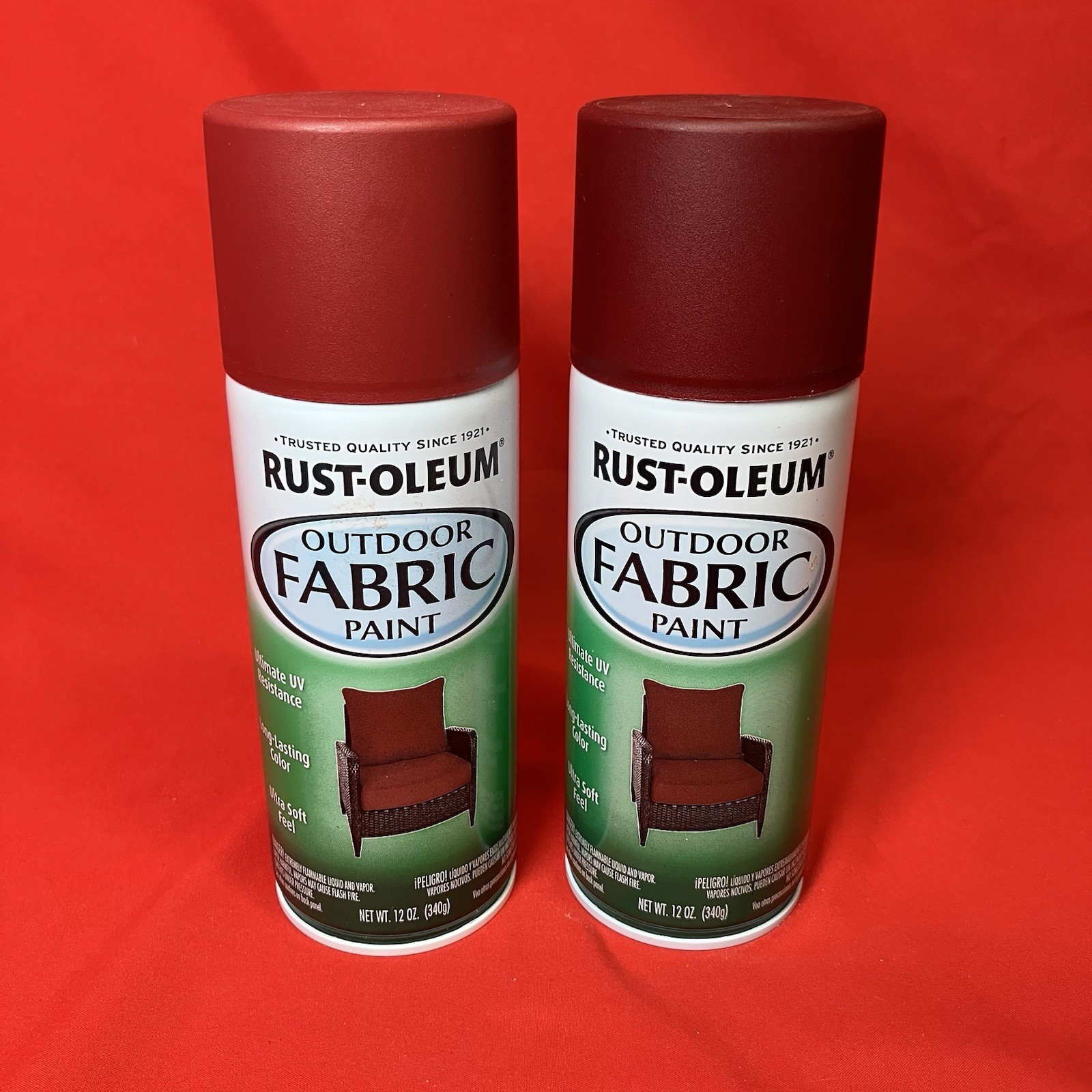 2 – 12oz Rust-Oleum Outdoor Fabric Paint / Dark Red / Spray Paint / 358831
