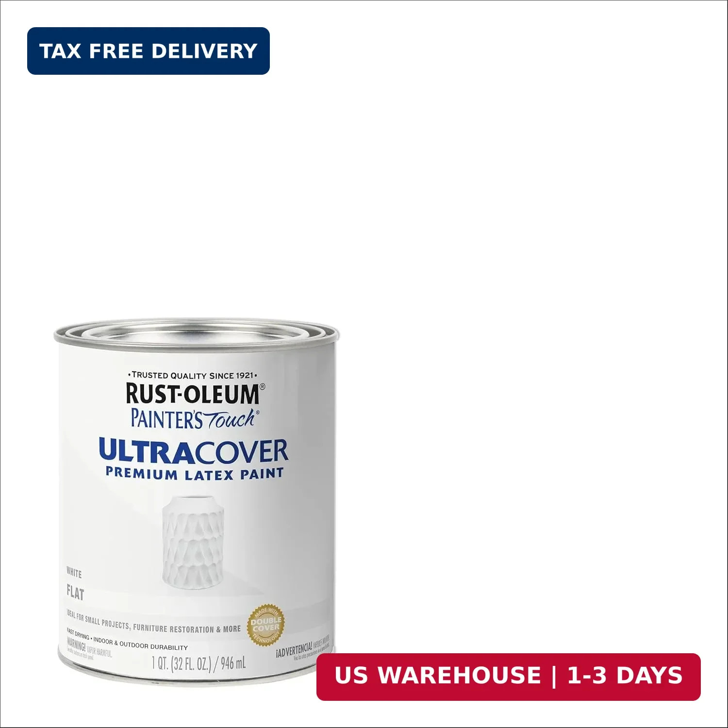 Rust-Oleum 1990502 Painter’s Touch Latex Paint, Quart, Flat White 32 Fl Oz (Pack