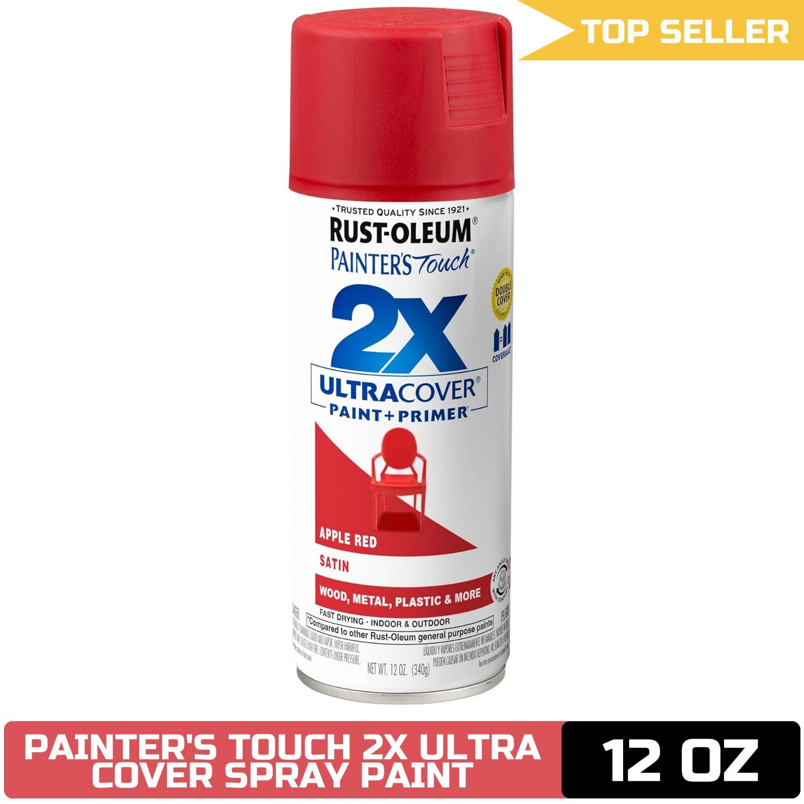 Rust-Oleum Painter’s Touch 2X Ultra Cover Spray Paint, 12 oz – Satin Apple Red
