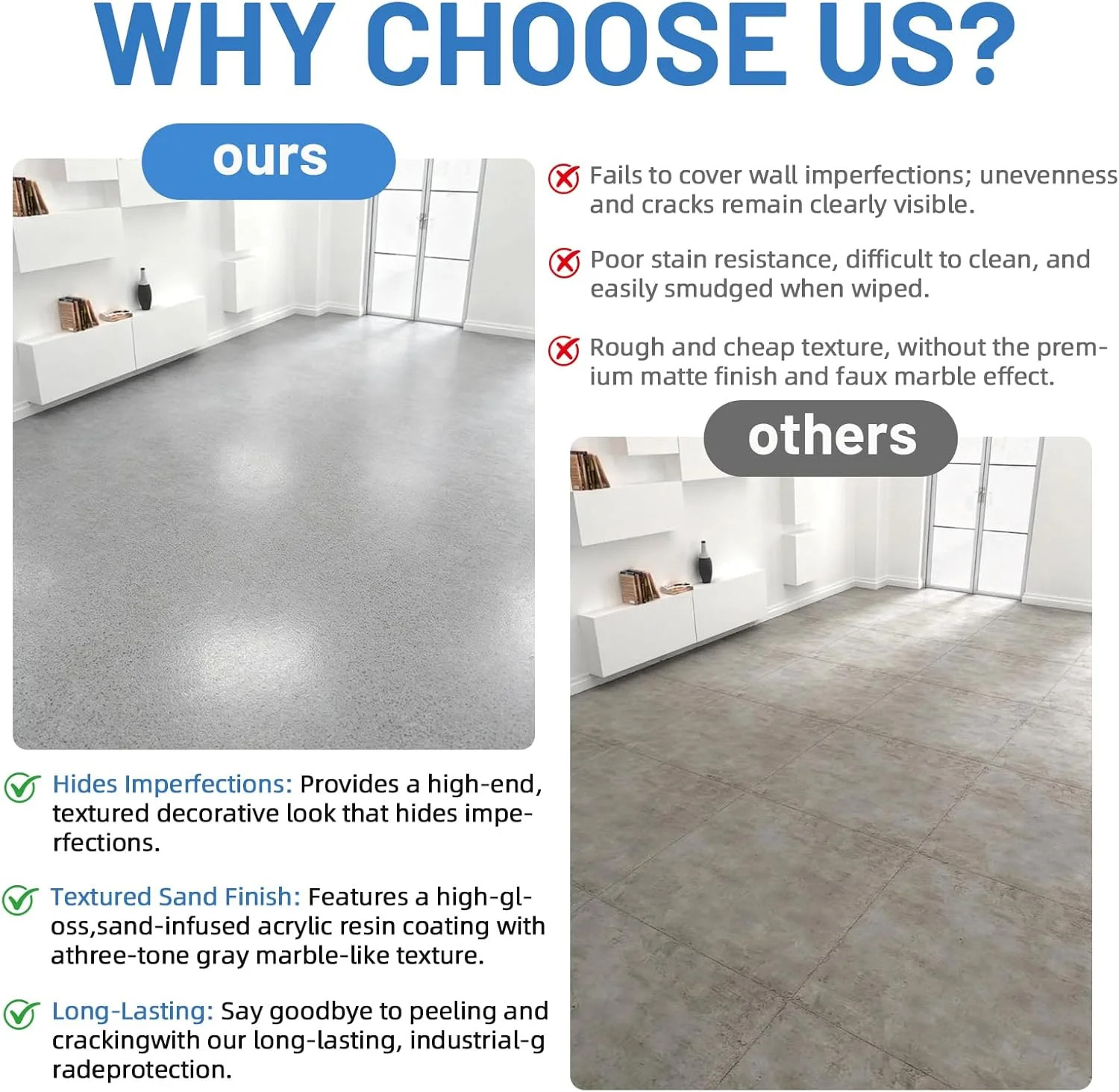 High Gloss Epoxy Floor Paint Self Leveling Non Slip Marble Finish 5KG Gray
