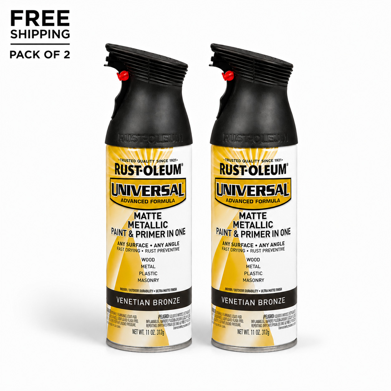 2 Pack Rust-Oleum Universal Matte Metallic Venetian Bronze Spray Paint 11 oz