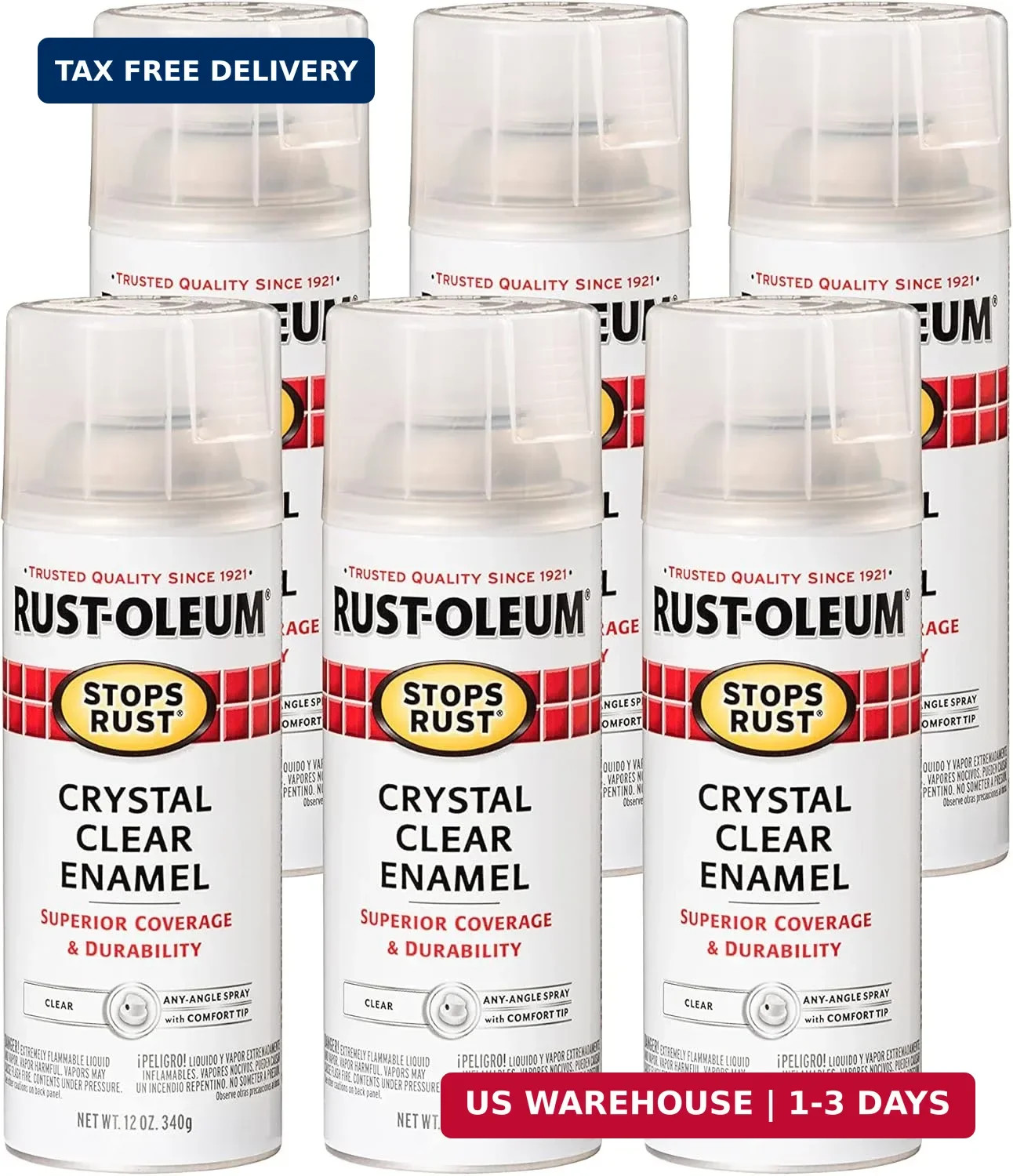 Rust-Oleum 7701830-6PK Stops Rust Spray Paint, 12 oz, Gloss Crystal Clear, 6 Pac