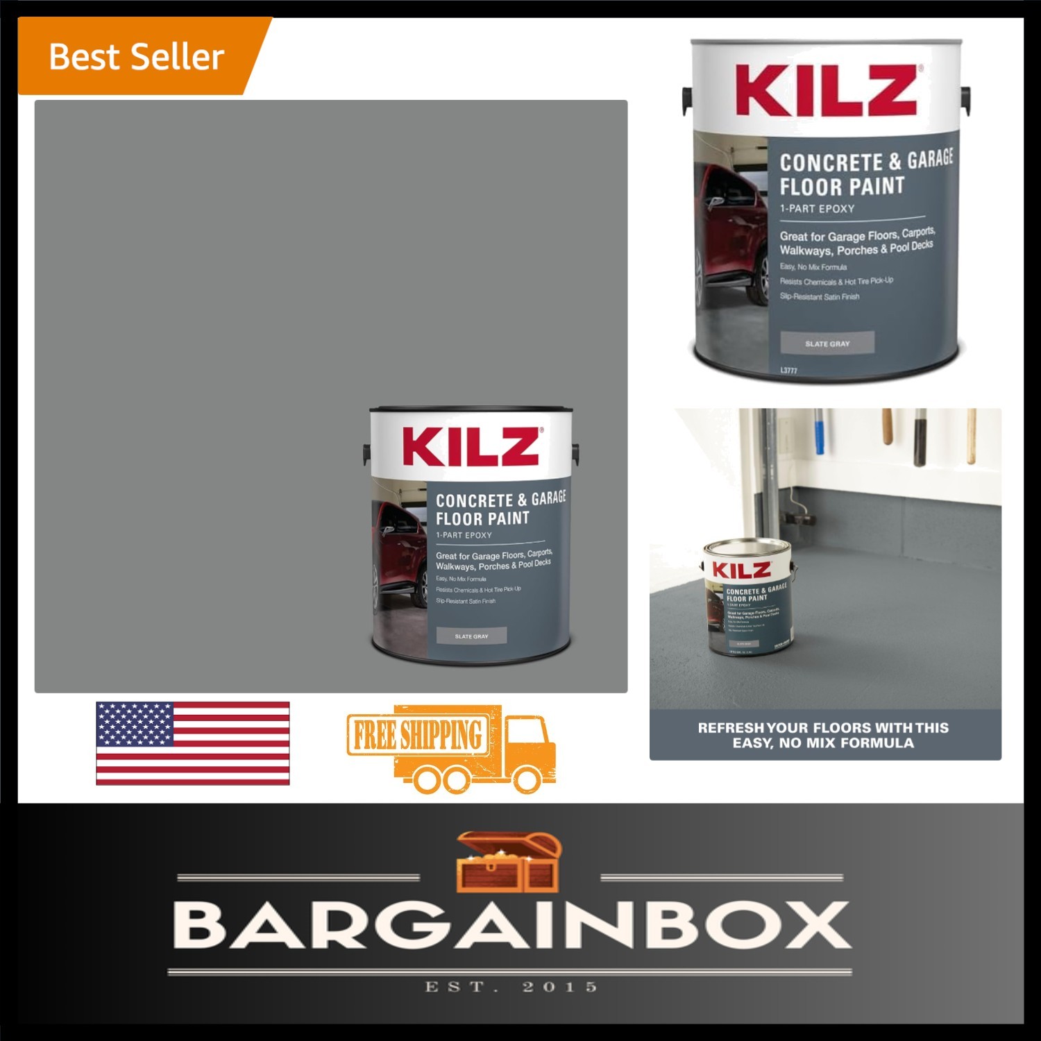 1-Part Epoxy Acrylic Concrete Paint – Slate Gray Satin Finish, 1 Gallon