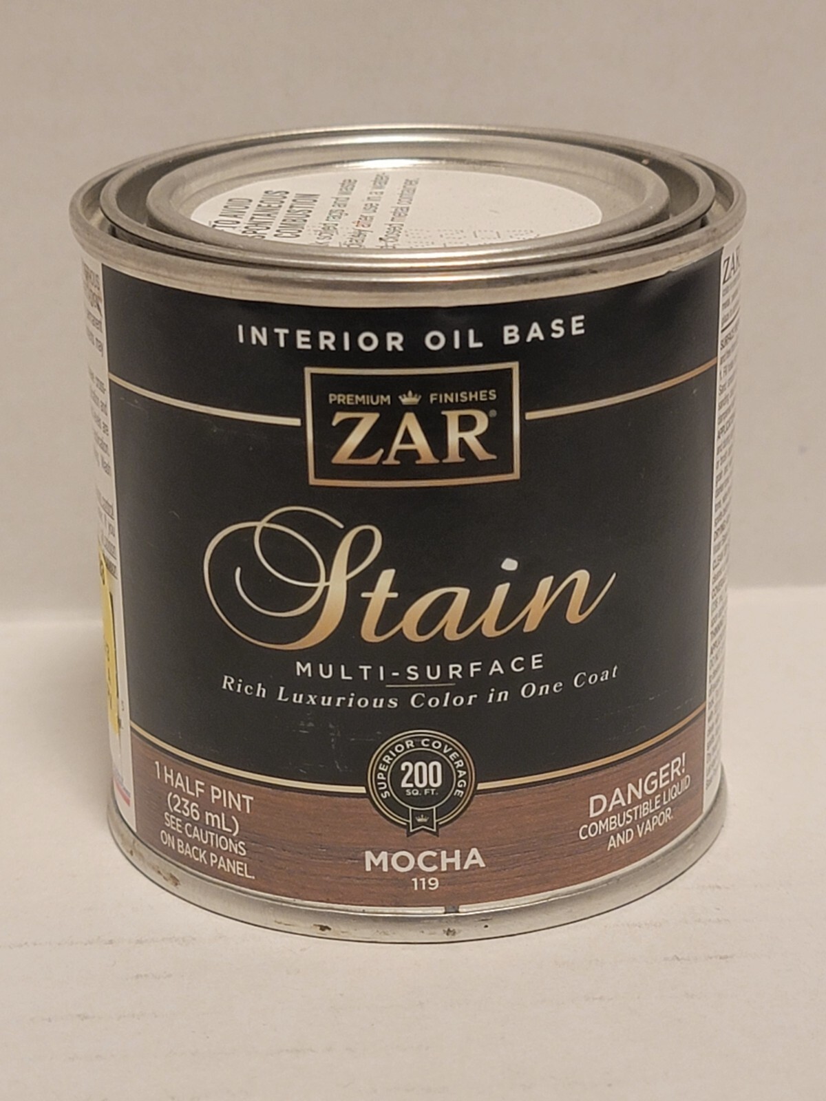 Wood Stain Zar Mocha #119 dark brown half pint 200 sq ft oil base interior