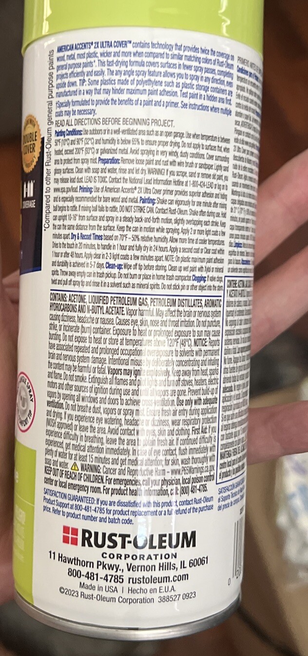 Rust-Oleum 2X Ultra Cover Gloss Key Lime Spray Paint + Primer 12 oz New