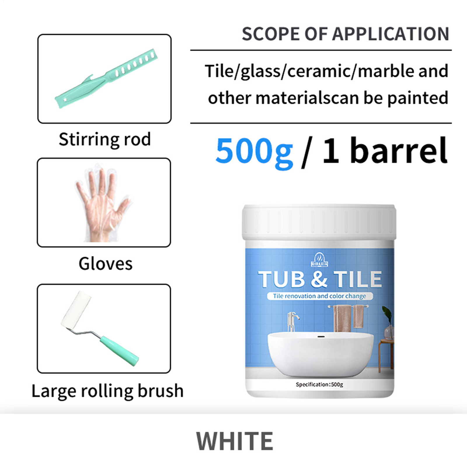500g Multipurpose Bathroom Tile Paint Kit Water Based Quick-Dry Bath Refinishing
