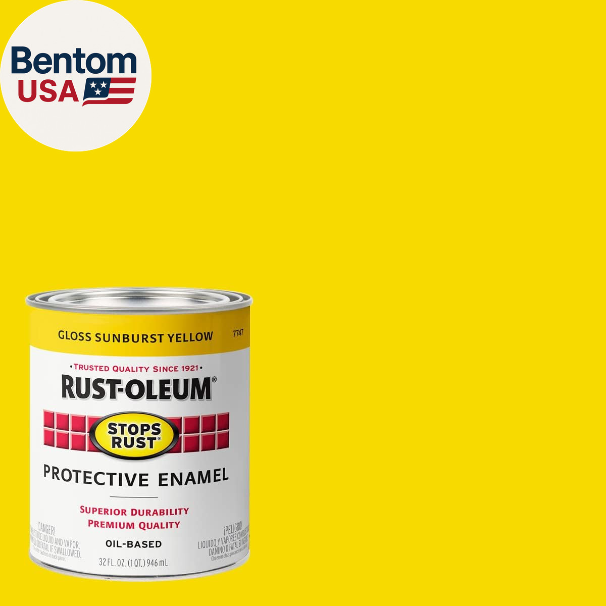 7747502 Stops Rust Brush on Paint, Quart, Gloss Sunburst Yellow, (Pack of 1)