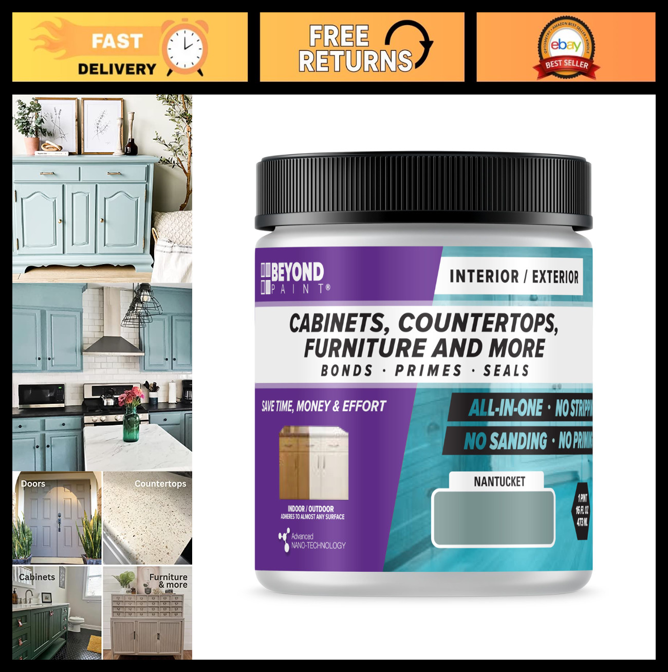 All-in-One Refinishing Paint – No Sanding, Matte Finish for Cabinets, Countertop