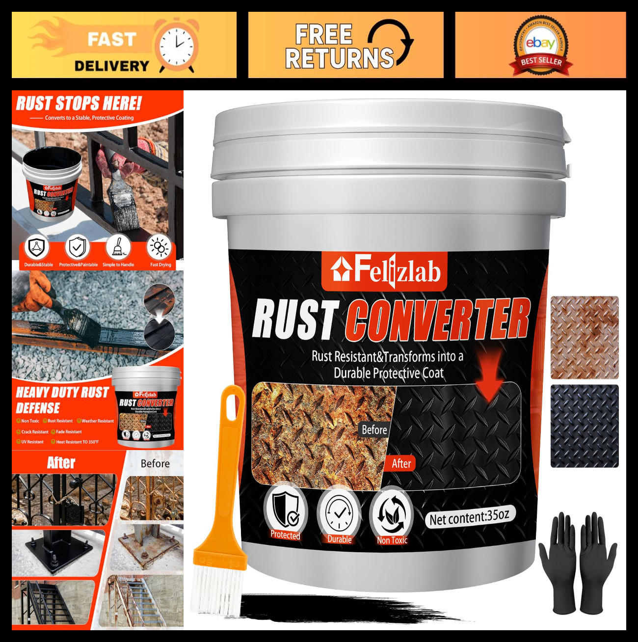 2-in-1 Rust Converter & Metal Primer, 35 Floz Automotive Rust Remover Paint, UV