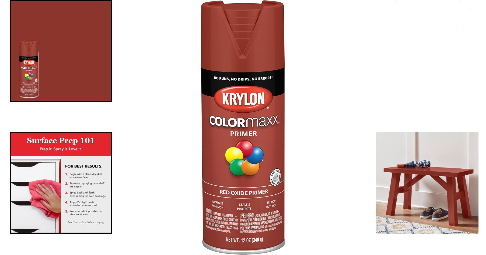 Rust-Resistant Red Oxide Spray Primer for Indoor/Outdoor Projects, 12 oz