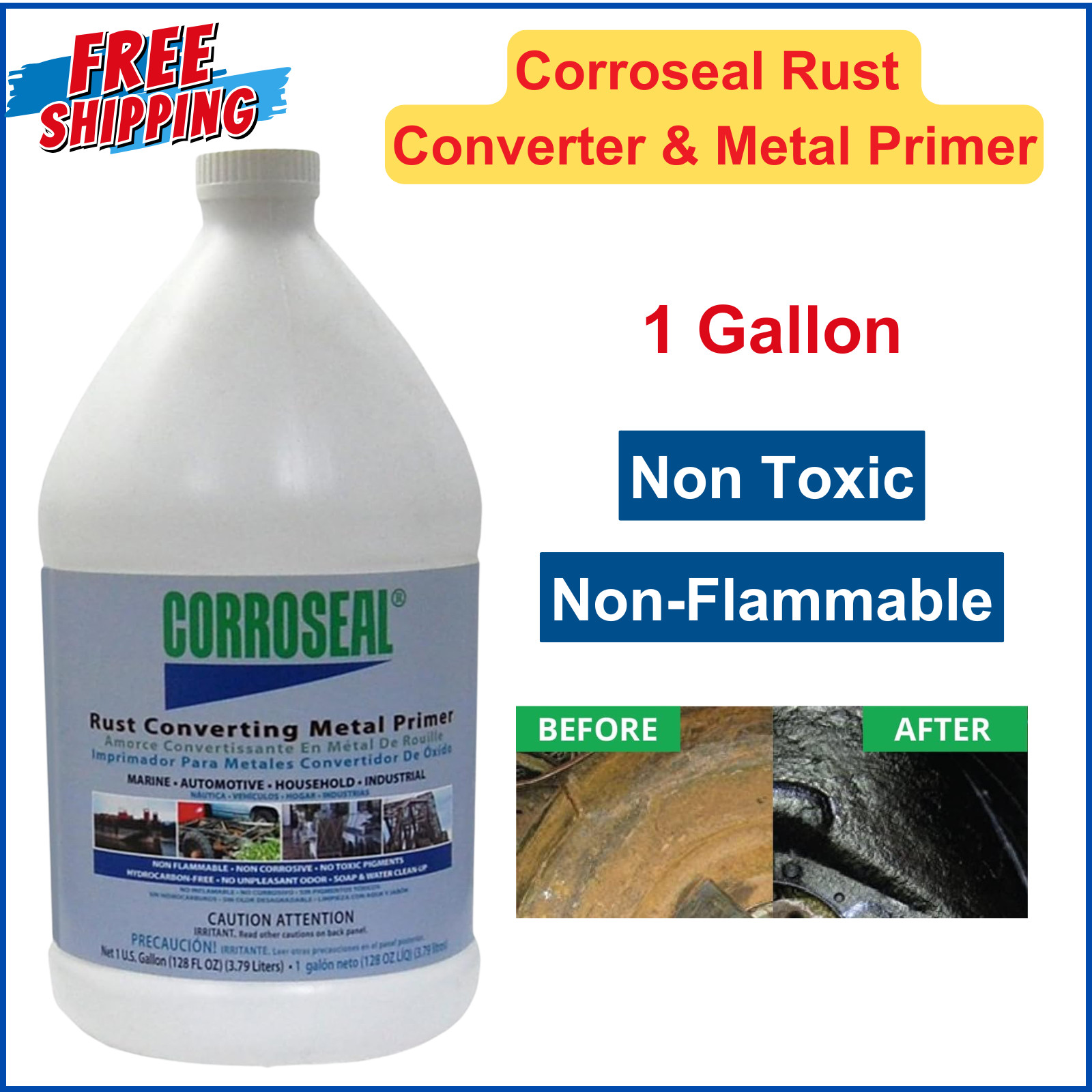 Corroseal Water-Based Rust Converter Metal Primer, Stops Rust Converter – 1 Gal
