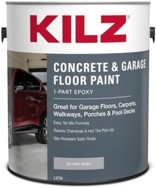 Stylish Silver Gray Satin Epoxy Concrete Paint for Indoor/Outdoor Use, 1 Gallon