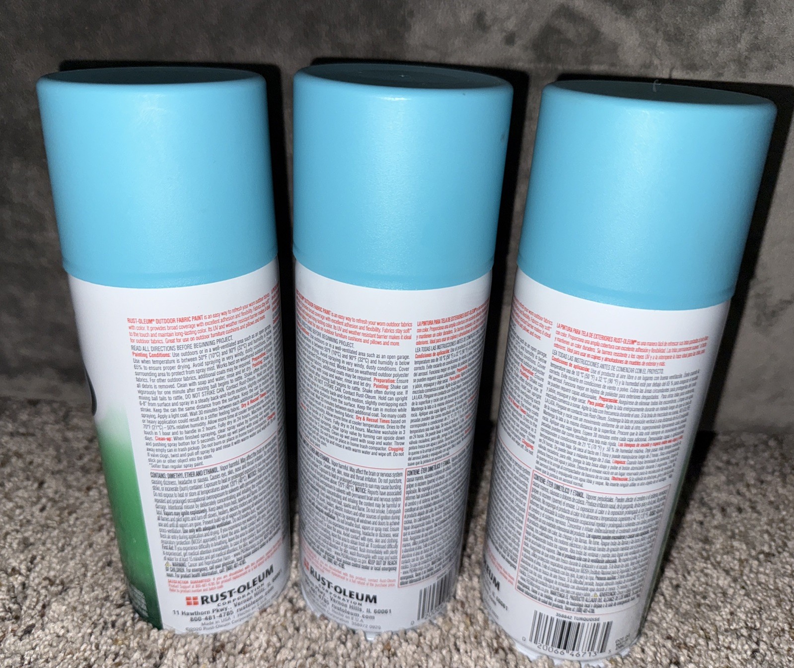 Rust-Oleum 358842 Outdoor Fabric Paint “TURQUOISE”, 12oz (3 Pack)