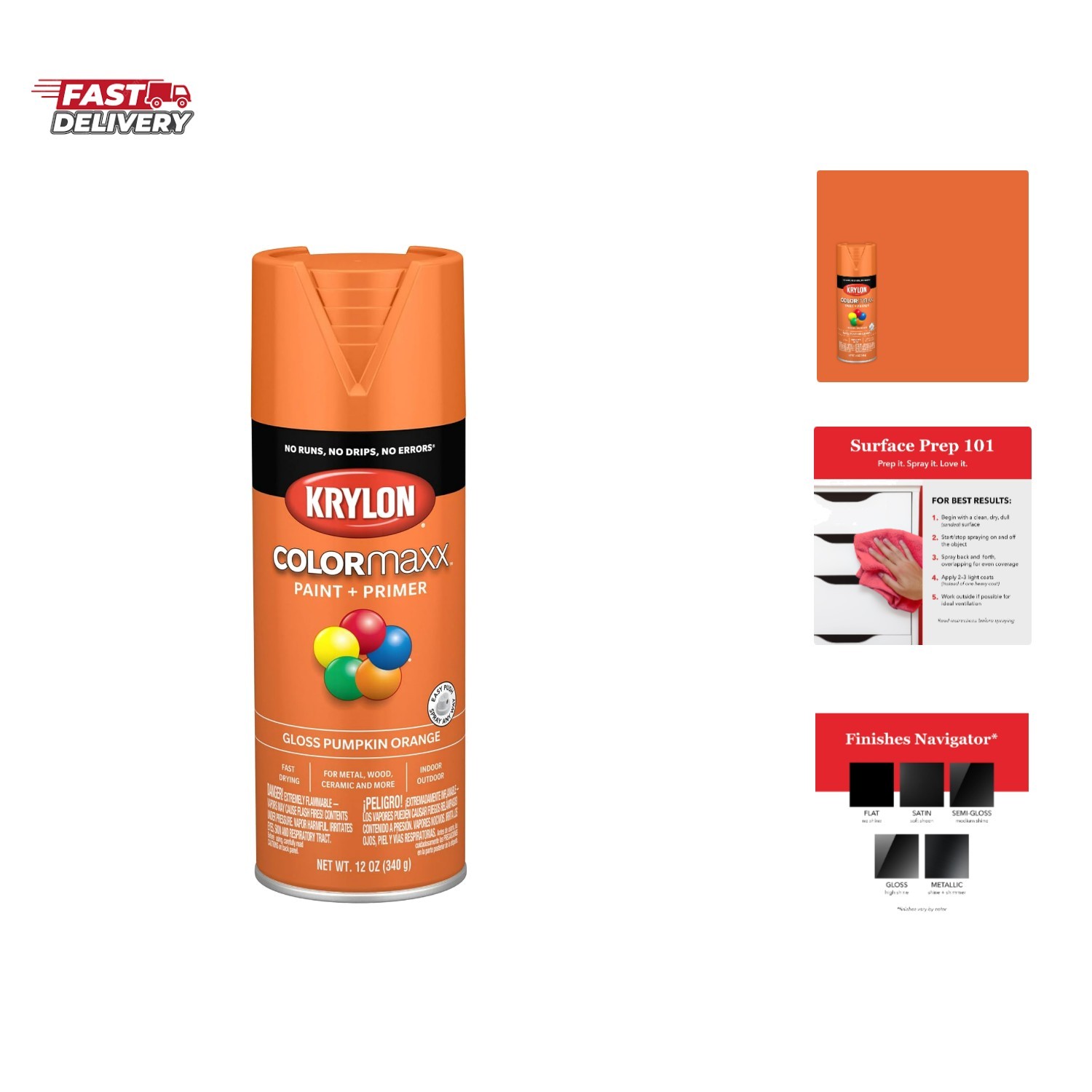 K0007 COLORmaxx Spray Paint and Primer for Indoor/Outdoor Use, Gloss Pumpkin …
