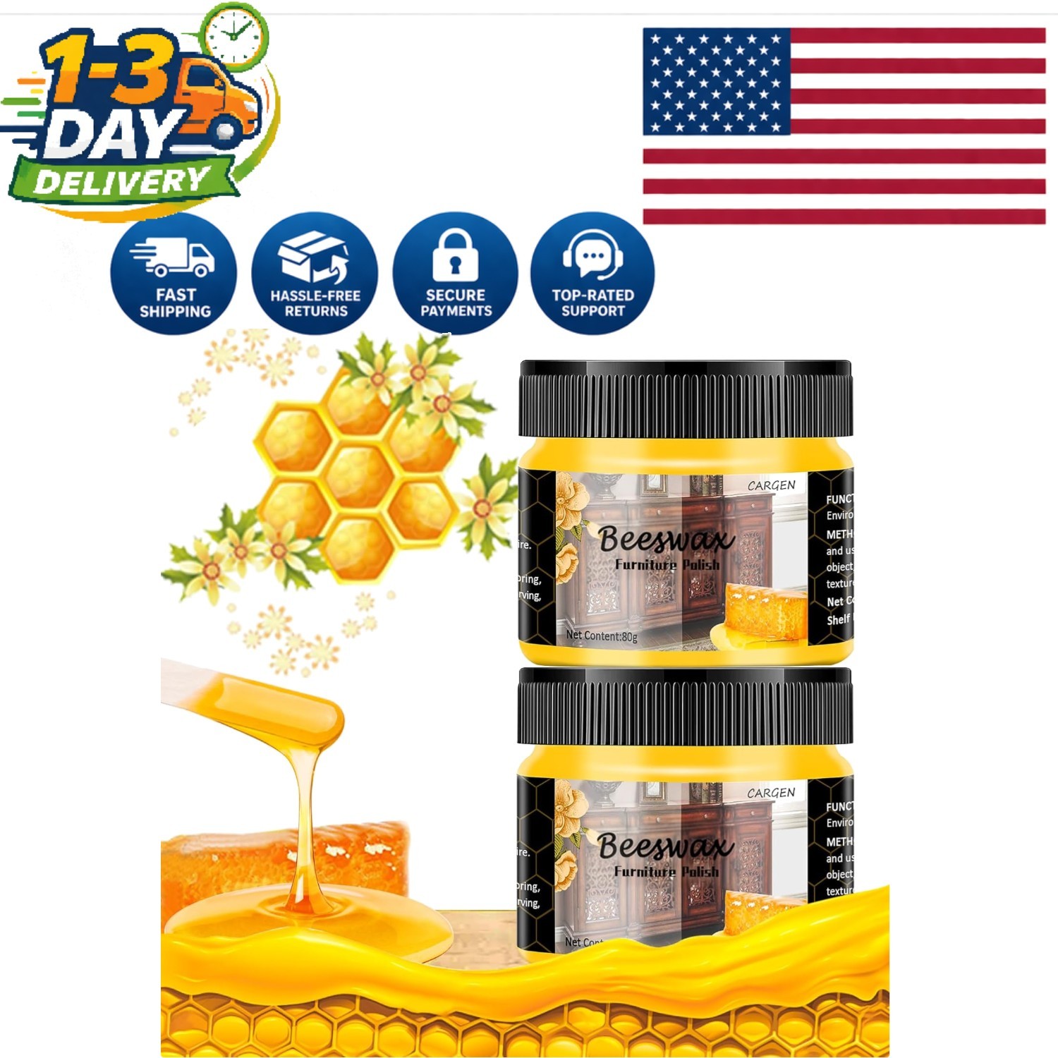 Natural Beeswax Furniture Polish – Eco-Friendly Wood Conditioner, 2 Pack