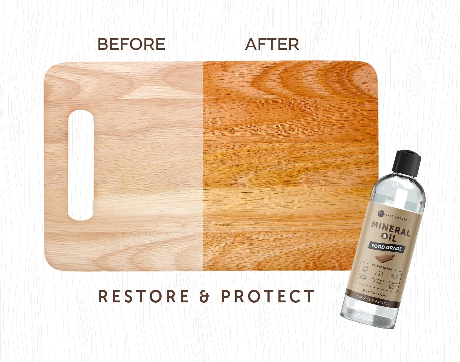 Kate Naturals Mineral Oil for Wood Cutting Board, Butcher 16 fl oz, Clear