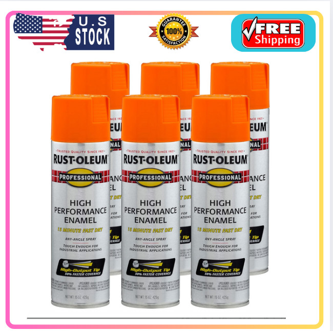 Rust-Oleum 7555838-6PK Professional Enamel Spray Paint 15 Oz Gloss Safety Orange