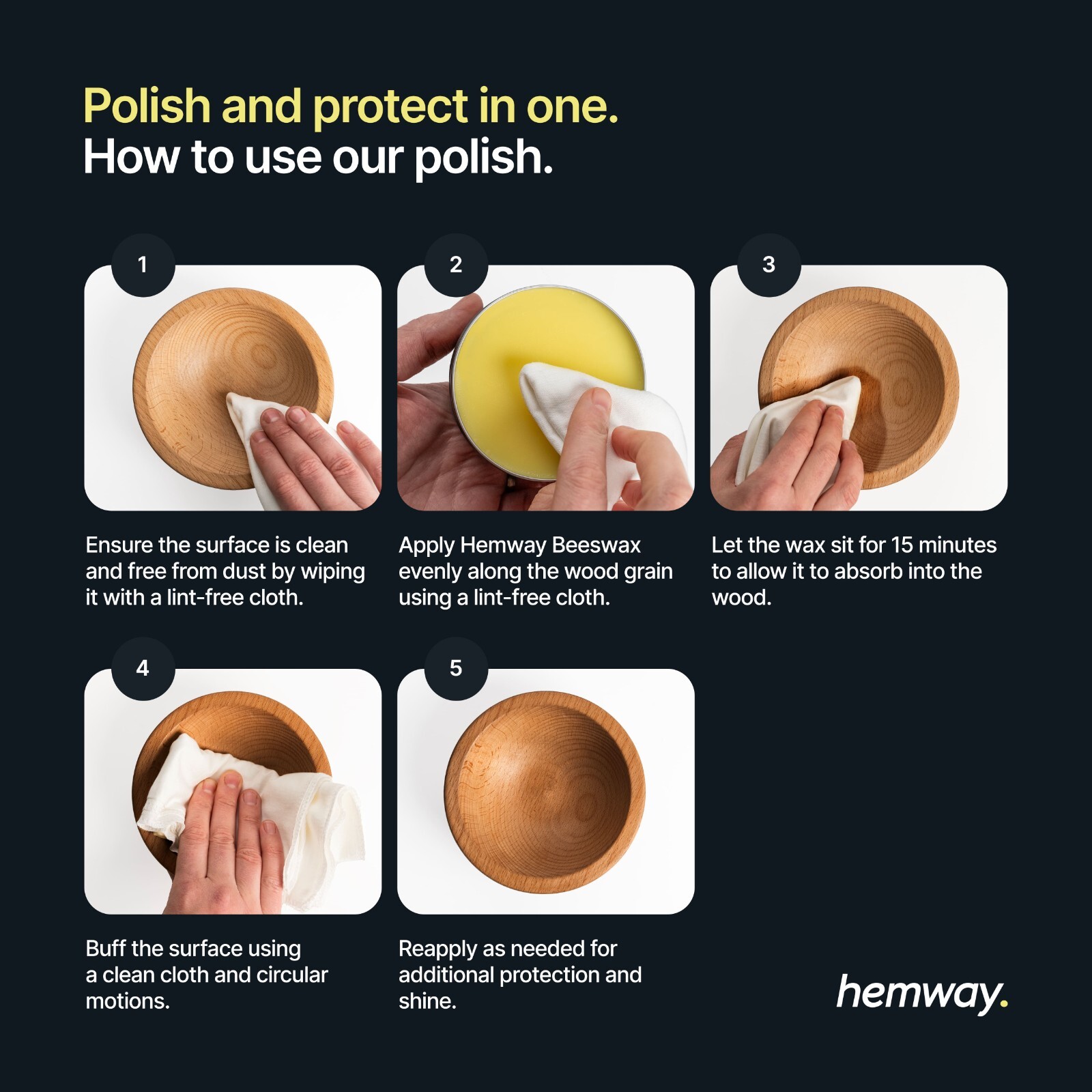 Hemway Premium Natural Beeswax Clear Furniture Polish 200ml & 2 Lint-Free Cloths